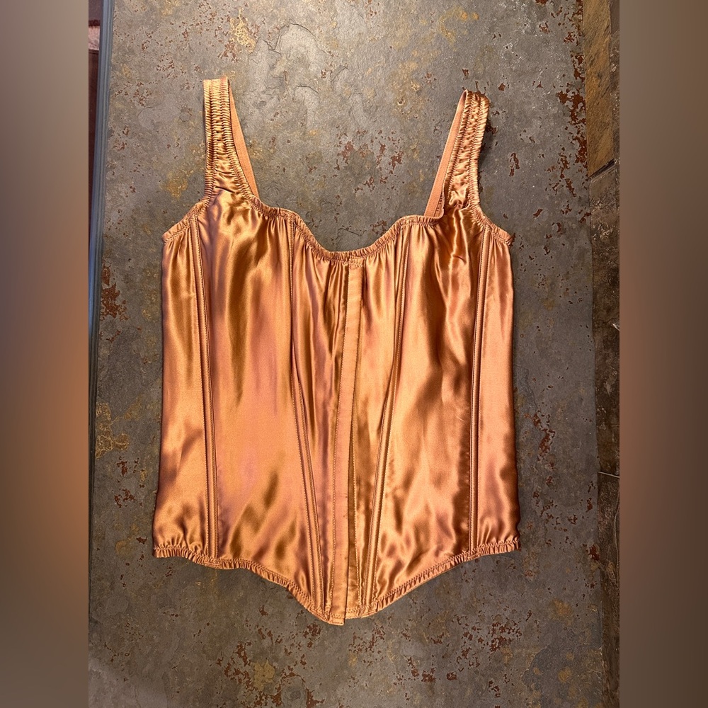 NWT Victoria's Secret 100% Silk Copper-Tone Classic Corset DD-Medium